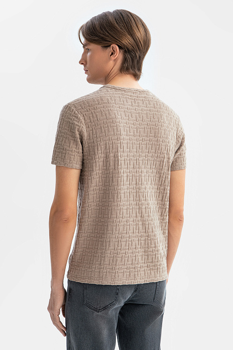 Футболка из хлопка с фактурным узором, цвет Коричневый светлый