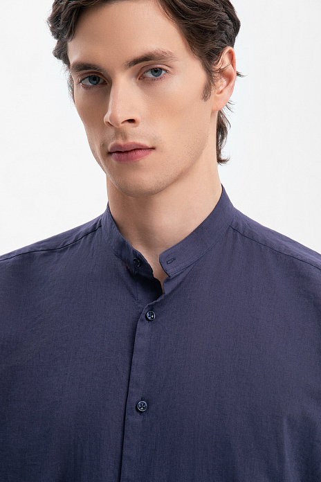 Сорочка с коротким рукавом из австрийской ткани Getzner, цвет Синий темный