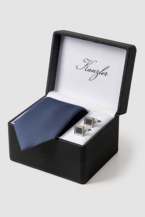 Подарочный набор (галстук+запонки), цвет Синий темный