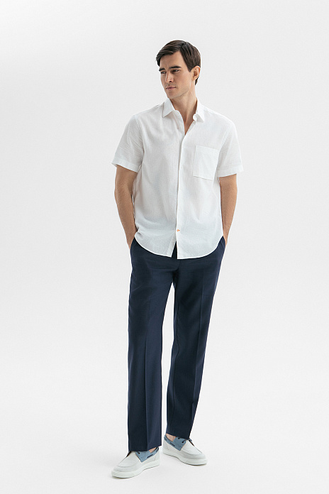 Брюки изо льна, тенсела и хлопка, цвет Синий темный