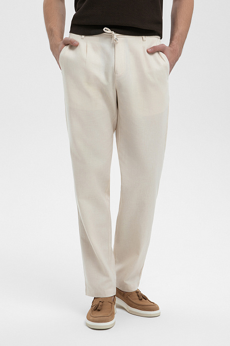 Брюки из хлопка и льна, цвет Бежевый