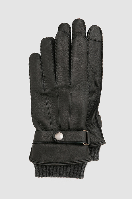 Перчатки из натуральной кожи для сенсорных экранов, цвет Черный