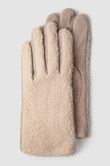 Перчатки из натуральной замши и экомеха, цвет Бежевый