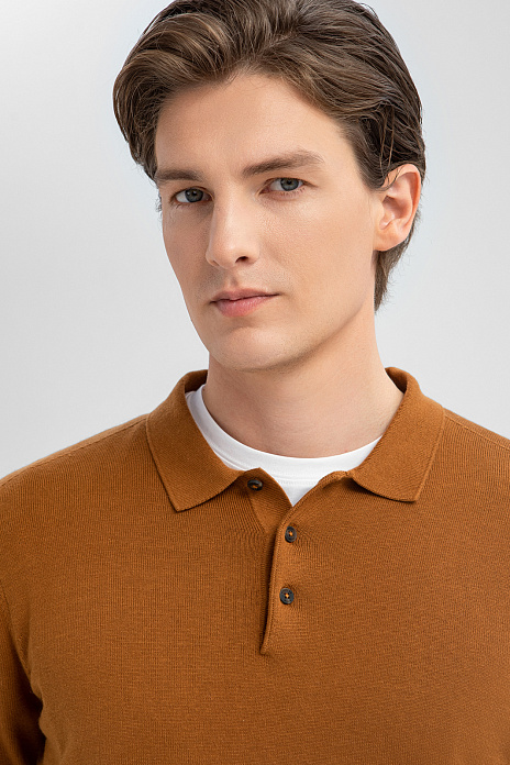 Джемпер поло из хлопка, шерсти и кашемира, цвет Коричневый светлый