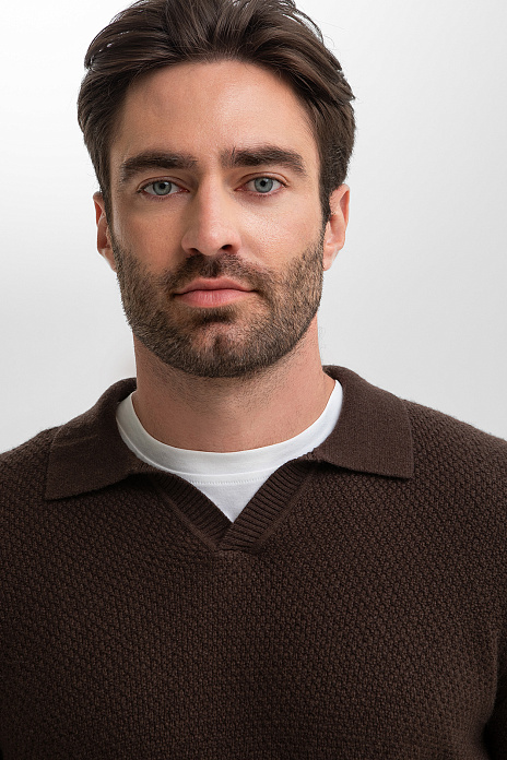 Джемпер поло из шерсти и кашемира, цвет Коричневый темный
