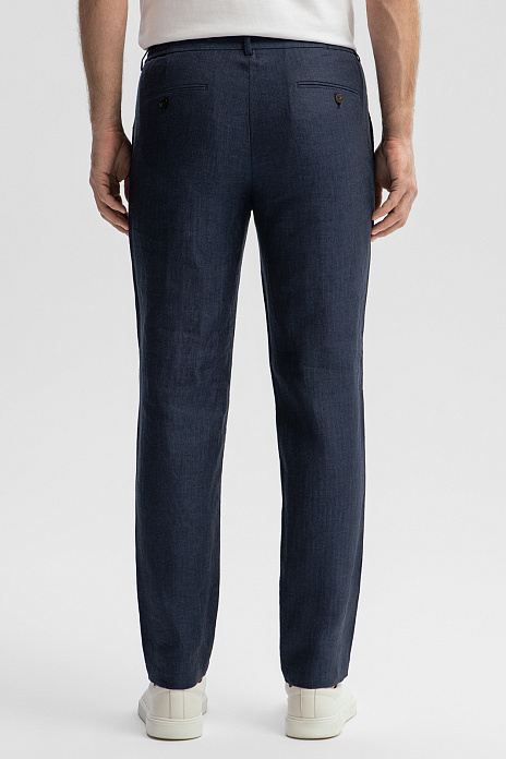 Брюки изо льна на кулиске, цвет Синий темный