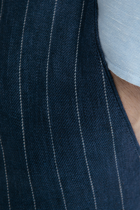 Брюки изо льна в полоску, лимитированная коллекция, цвет Синий темный