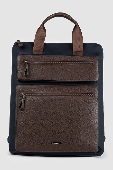 Рюкзак из натуральной кожи и текстиля, цвет Синий темный