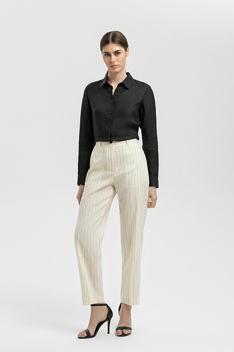 Брюки из шерсти, льна и шелка, цвет Молочный