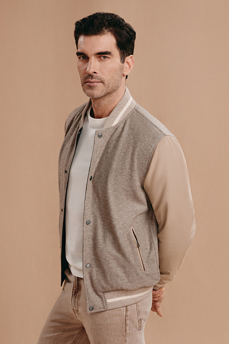 Бомбер двусторонний из итальянской шерстяной ткани Vitale Barberis, лимитированная коллекция, цвет Бежевый светлый
