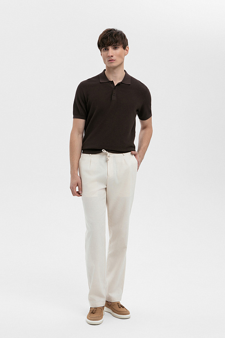 Брюки из хлопка и льна, цвет Бежевый