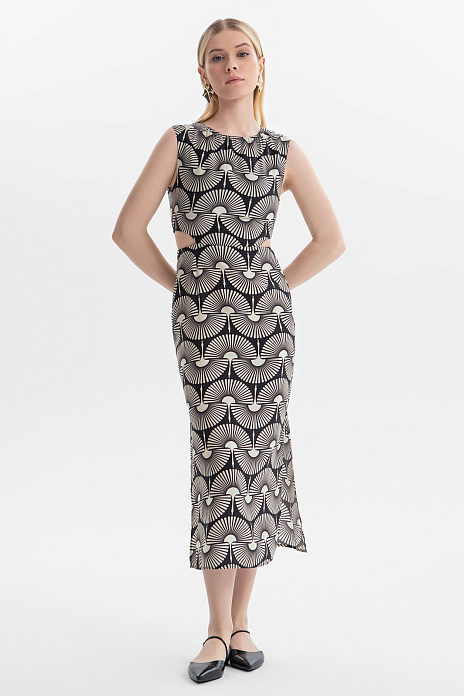 Платье-миди с узором, цвет Черный