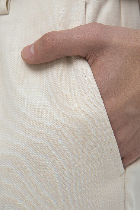 Брюки из хлопка и льна, цвет Бежевый