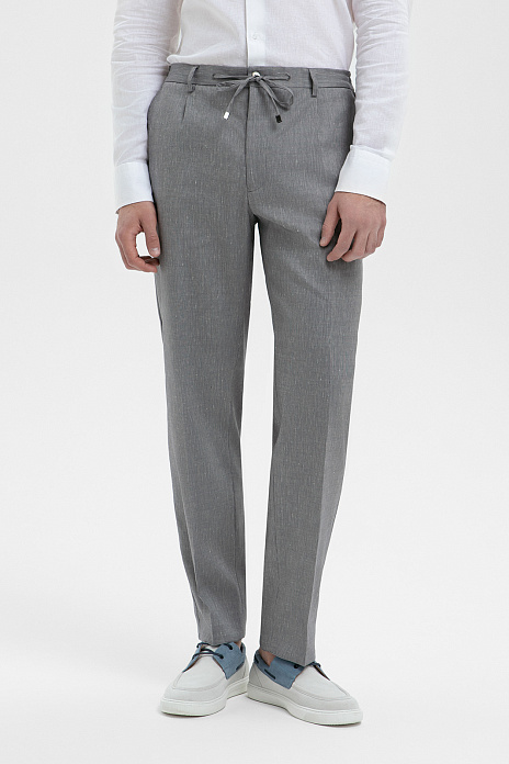 Брюки из шерсти, льна и шелка, цвет Серый светлый