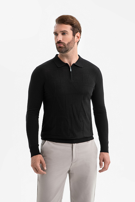 Джемпер поло из шерсти и шелка, цвет Черный