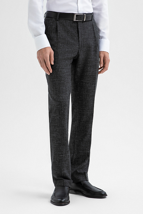 Брюки из шерсти, льна и шелка, цвет Антрацит